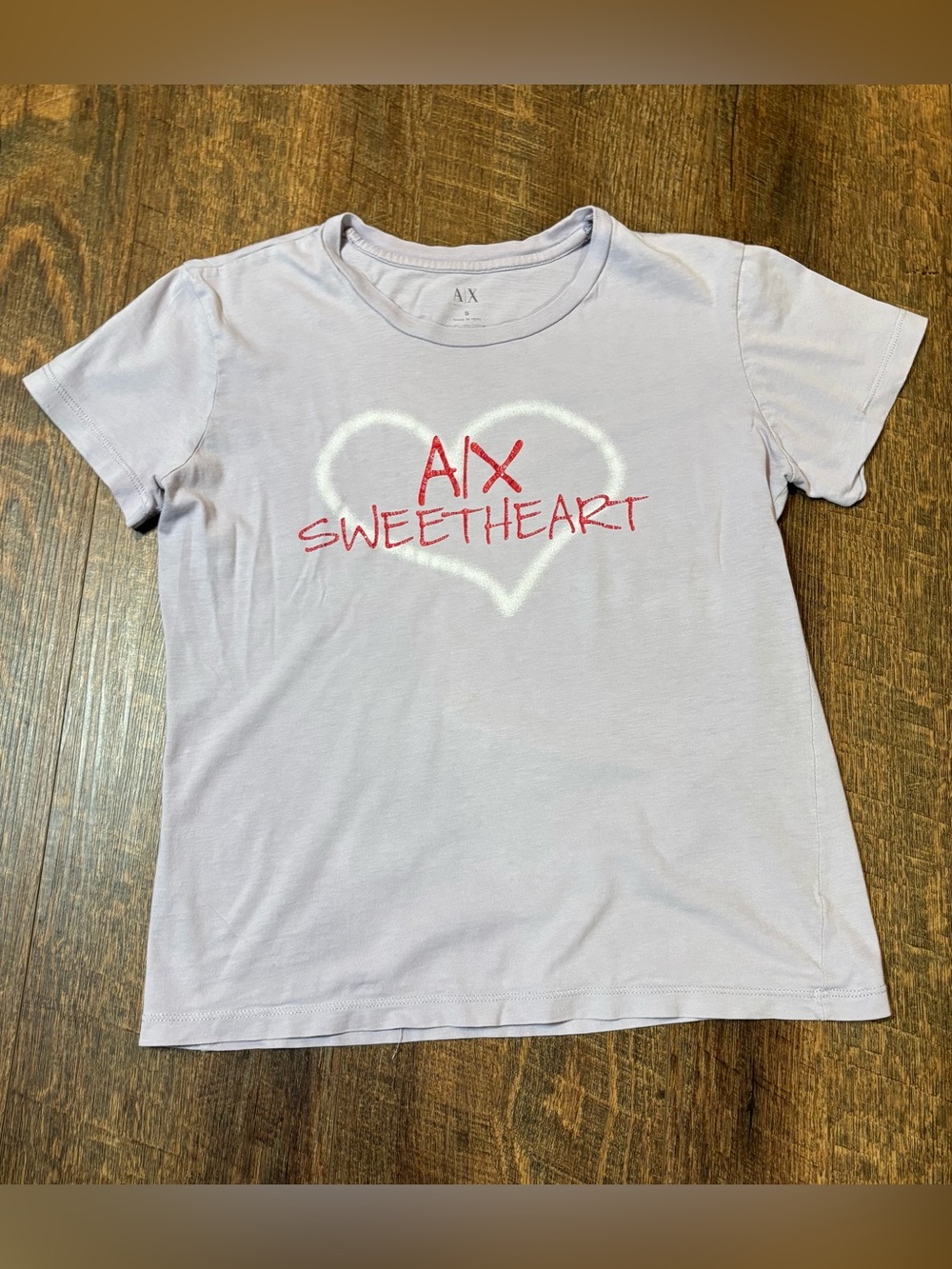 A/X Armani Exchange Lilac Tee with Red 'A|X Sweetheart' Graphic